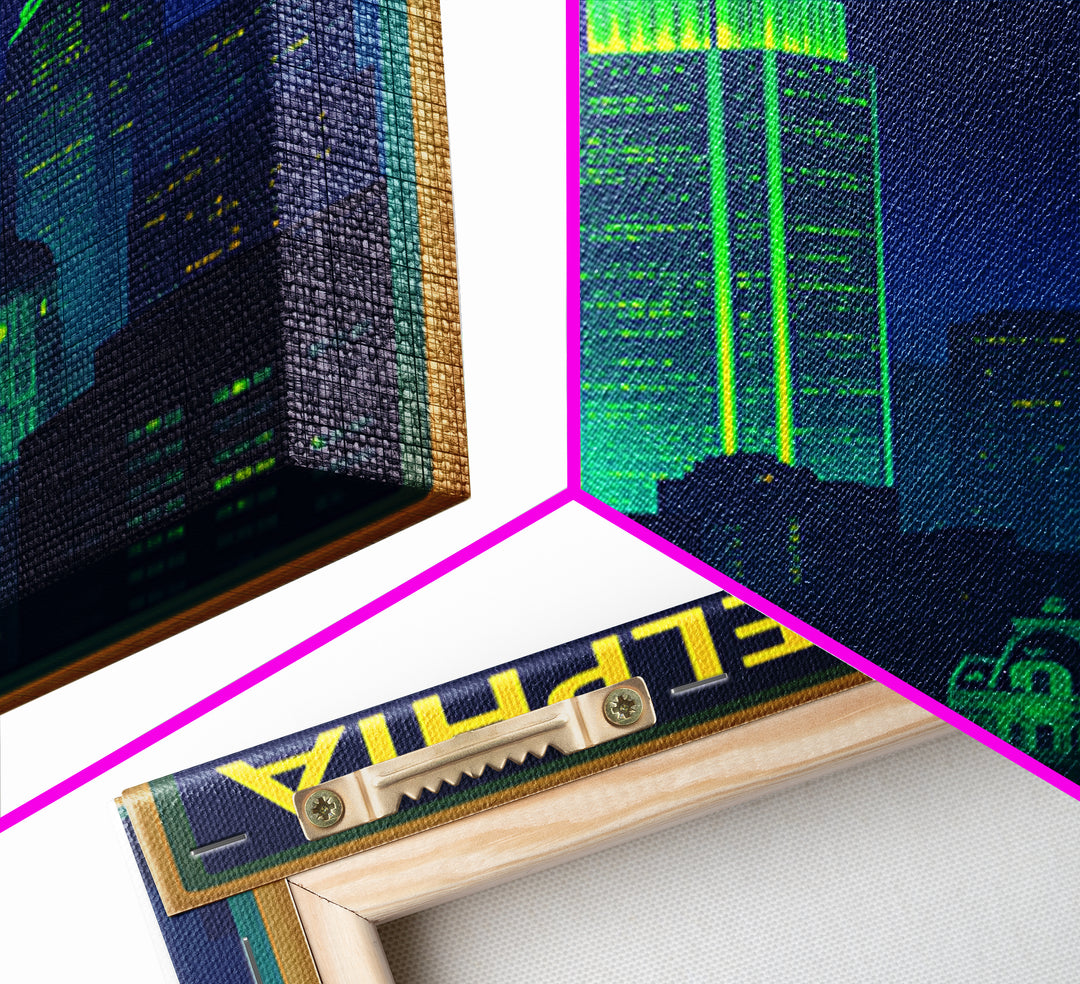 Philadelphia Travel Poster, Canvas Print, Cyberpunk Style City Art, Philadelphia Poster Print, Gift For Travelers, City Art Print