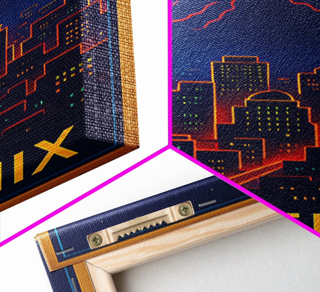 Phoenix Travel Poster, Canvas Print, Neon City Skyline Wall Art, Phoenix Travel Art, City Illustration, Travel Art Print, Fine Art Print