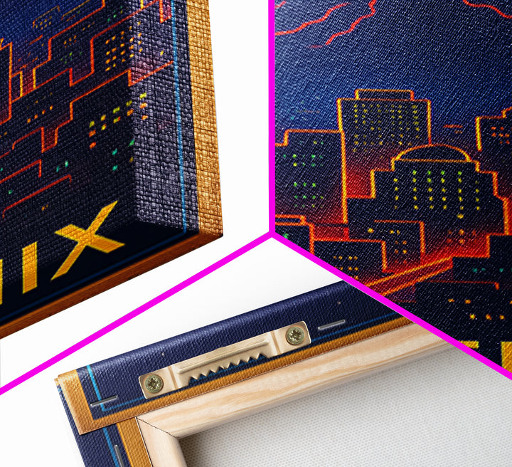 Phoenix Travel Poster, Canvas Print, Neon City Skyline Wall Art, Phoenix Travel Art, City Illustration, Travel Art Print, Fine Art Print