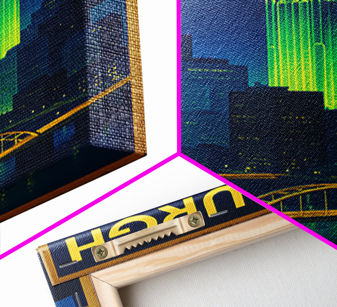 Pittsburgh Travel Poster, Framed Canvas Print, Electric Night Poster Art, Pittsburgh Art Print, Vintage City Poster, Vintage Travel Art