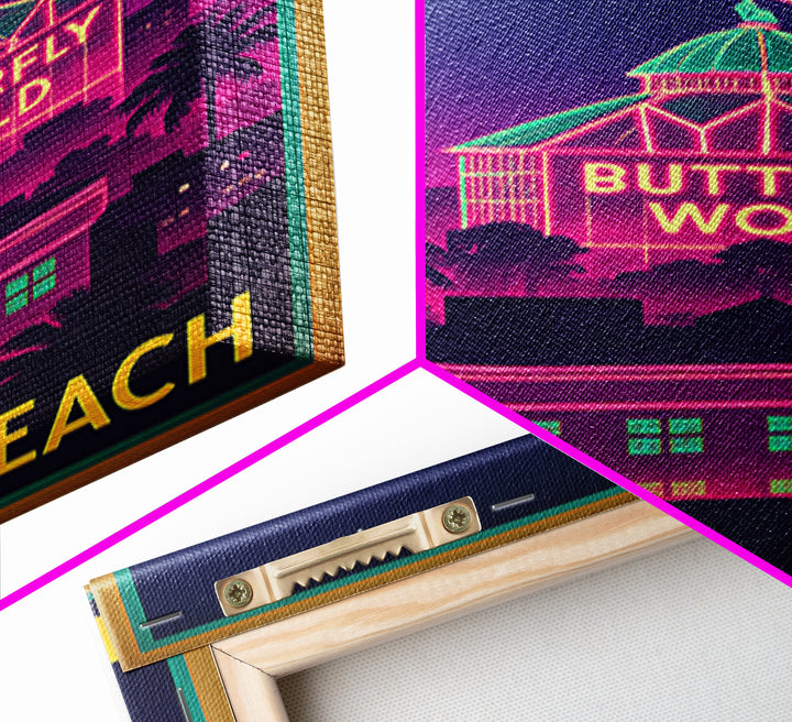 Pompano Beach Florida Travel Poster, Canvas Print, Electric Night Poster Art, Pompano Beach City Art, City Art Print, Eclectic Wall Decor