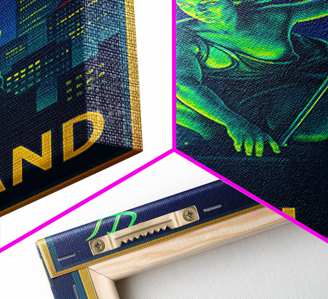 Portland Oregon Travel Poster, Framed Canvas Print, Retro Neon Travel Art, Portland Travel Art, Home Office Decor, Retro Travel Print