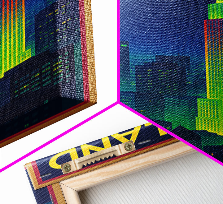 Portland Travel Poster, Framed Canvas Print, Cyberpunk Style City Art, Portland Wall Art, Fine Art Print, Watercolor Skyline
