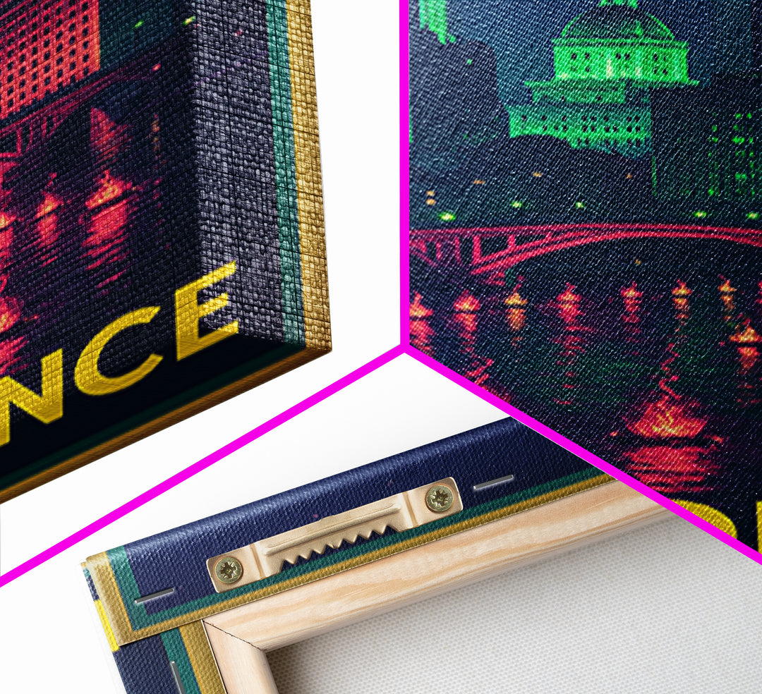 Providence Rhode Island Travel Poster, Canvas Print, Retro Neon Travel Art, Providence Travel Art, Travel Art Print, Vintage Travel Print