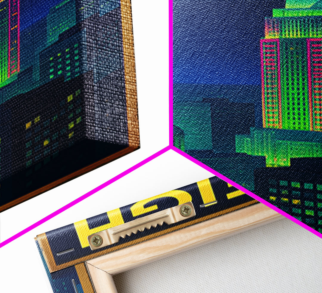Raleigh Travel Poster, Framed Canvas Print, Retro Neon Travel Art, Raleigh Travel Art, Travel Poster Set, Gift For Travelers, Home Decor