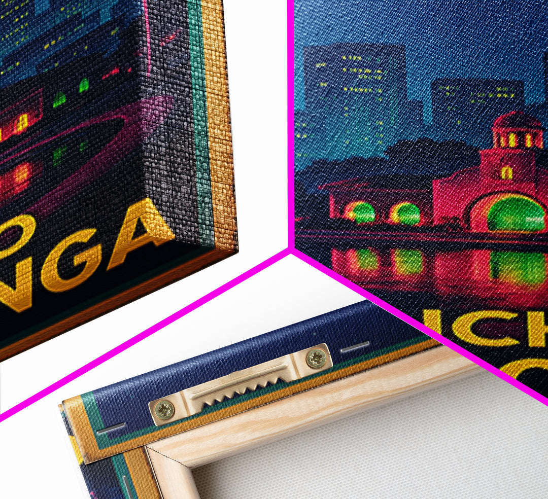 Rancho Cucamonga California Travel Poster, Canvas Print, Neon City Skyline Wall Art, Rancho Cucamonga Wall Art, Travel Art Print, Art Print