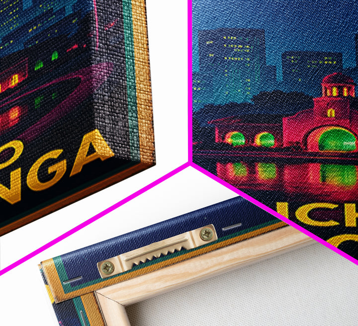 Rancho Cucamonga California Travel Poster, Canvas Print, Neon City Skyline Wall Art, Rancho Cucamonga Wall Art, Travel Art Print, Art Print