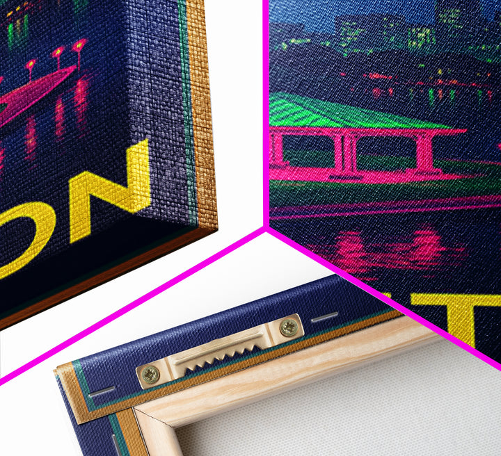 Renton Washington Travel Poster, Canvas Print, Neon Downtown Skyline Wall Art, Renton Travel Art, Travel Prints, Wanderlust Decor, Art Print