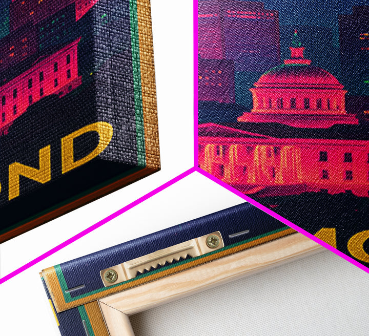 Richmond Travel Poster, Canvas Print, Neon Cityscape Wall Art, Richmond Art Print, Travel Wall Decor, Travel Wall Art, City Illustration