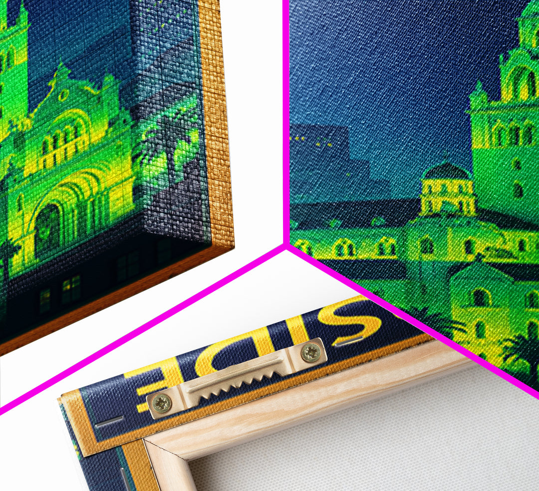 Riverside Travel Poster, Canvas Print, Neon City Skyline Wall Art, Riverside City Art, Living Room Wall Art, Eclectic Wall Decor, Wall Art