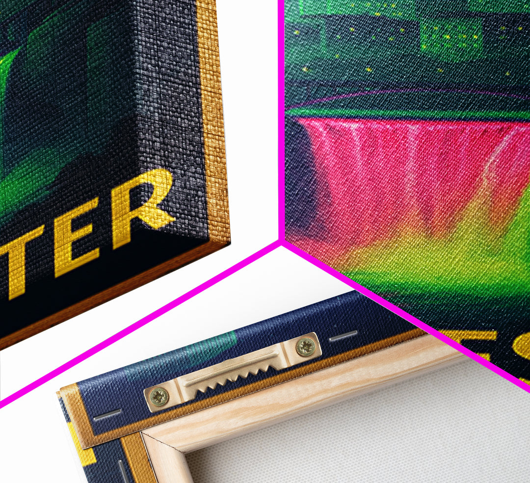 Rochester New York Travel Poster, Framed Canvas Print, Retro Neon Travel Art, Rochester Art Print, Mid Century Wall Art, Eclectic Wall Decor