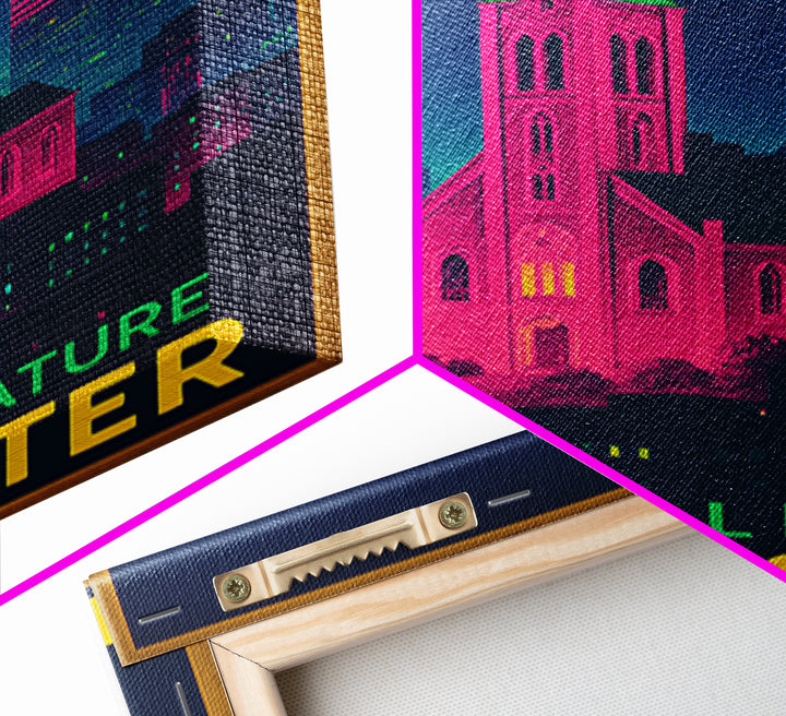 Rochester Travel Poster, Canvas Print, Retro Neon Travel Art, Rochester Art Print, Travel Wall Decor, Gift For Travelers, Travel Wall Art