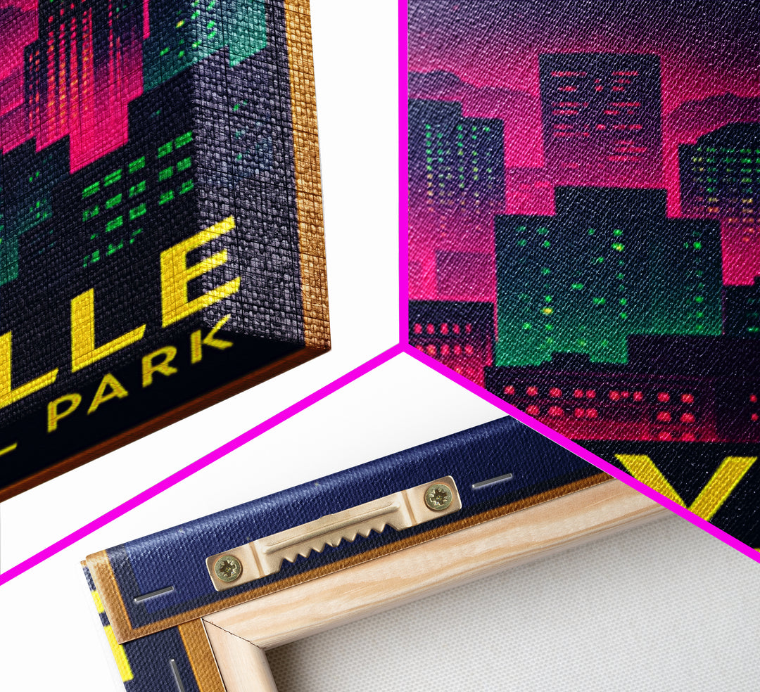 Roseville California Travel Poster, Framed Canvas Print, Neon Skyline Wall Art, Roseville Travel Art, Eclectic Wall Decor, Travel Wall Decor