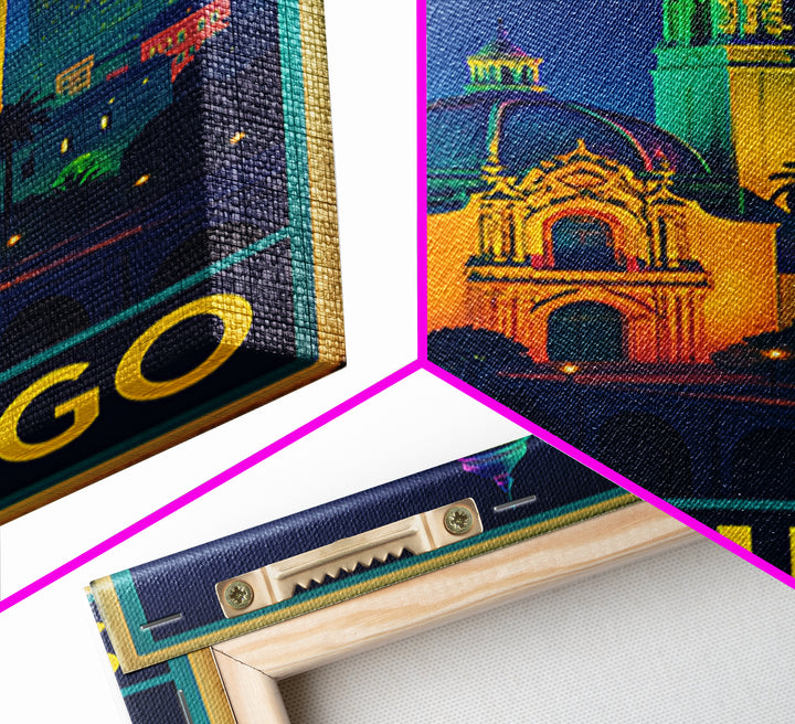 San Diego California Travel Poster, Canvas Print, Cyberpunk Style City Art, San Diego Poster Print, City Illustration, Mid Century Wall Art