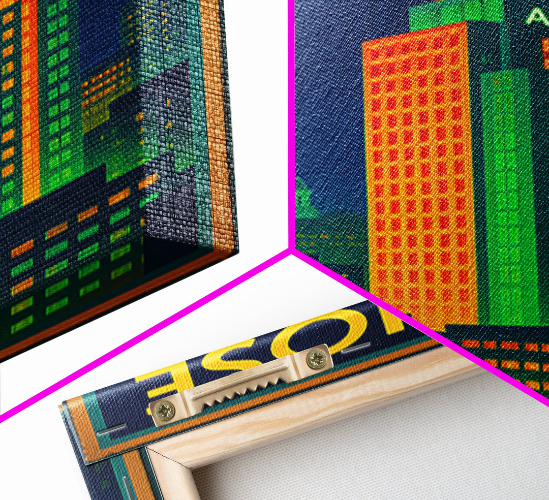 San Jose California Travel Poster, Framed Canvas Print, Cyberpunk Style City Art, San Jose Art Print, Wanderlust Decor, Travel Poster Set