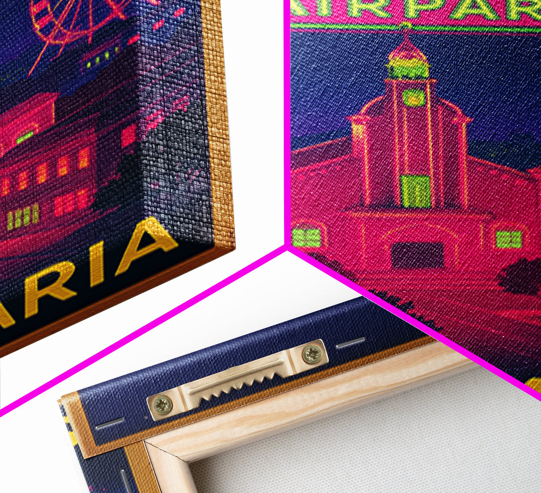 Santa Maria California Travel Poster, Canvas Print, Neon City Skyline Wall Art, Santa Maria Travel Art, Travel Poster Set, Wanderlust Decor