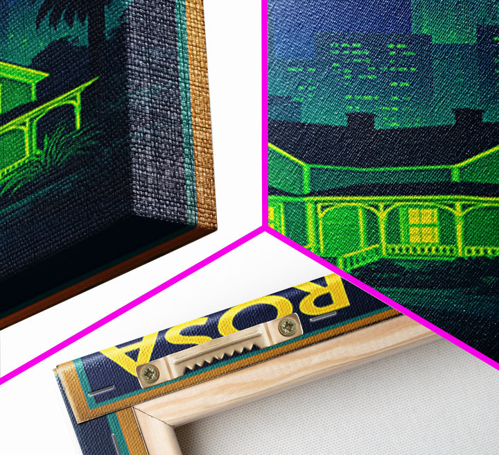 Santa Rosa Travel Poster, Canvas Print, Retro Neon Travel Art, Santa Rosa City Art, Eclectic Wall Decor, Watercolor Skyline, Wall Art