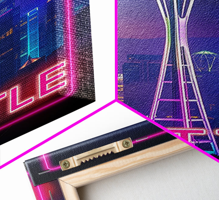Seattle Washington Travel Poster, Canvas Print, Cyberpunk Style City Art, Seattle City Art, Wanderlust Decor, Travel Art Print, Wall Art