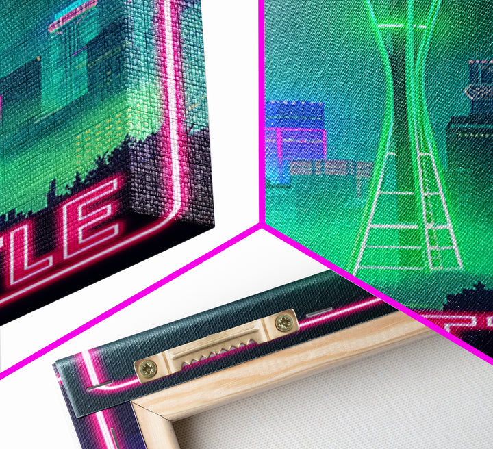 Seattle Travel Poster, Canvas Print, Electric Night Poster Art, Seattle Art Print, Vintage City Poster, Retro Travel Print, City Poster