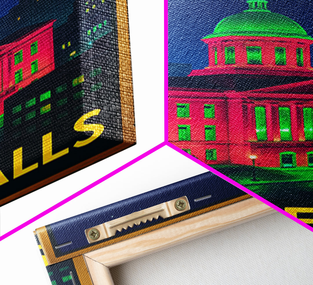 Sioux Falls South Dakota Travel Poster, Canvas Print, Neon Travel Art, Sioux Falls Print, Travel Poster Set, Watercolor Downtown Skyline