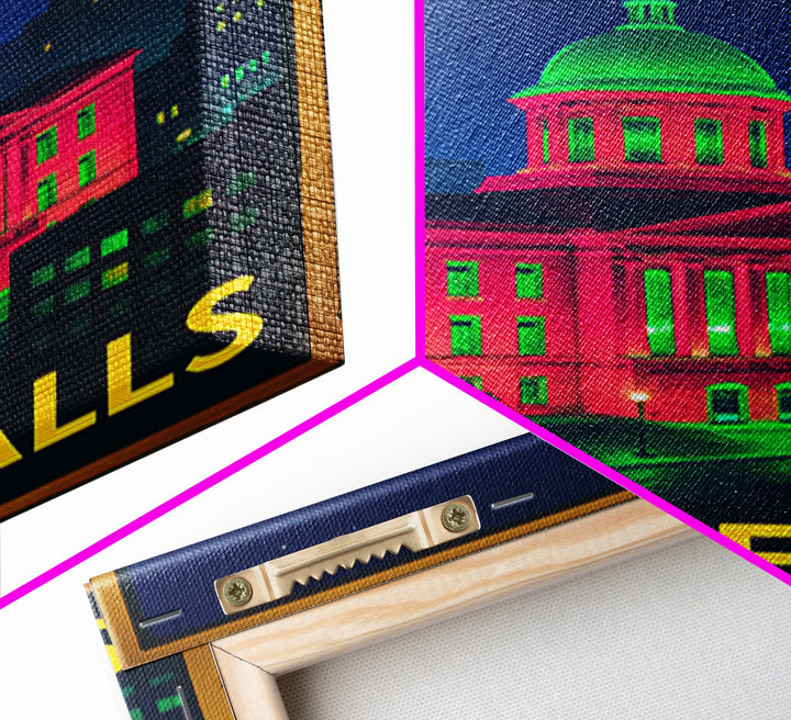 Sioux Falls South Dakota Travel Poster, Canvas Print, Neon Travel Art, Sioux Falls Print, Travel Poster Set, Watercolor Downtown Skyline