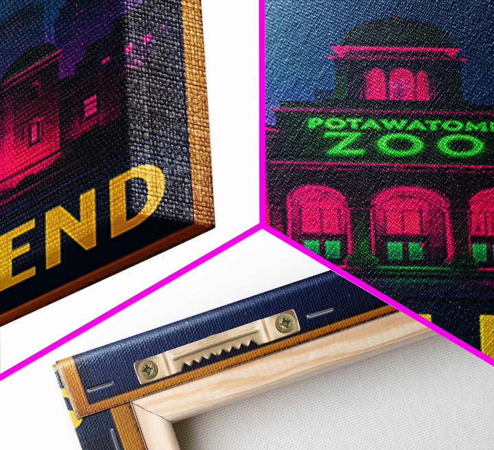 South Bend Indiana Travel Poster, Canvas Print, Neon Skyline Wall Art, South Bend City Art, Vintage Travel Print, Retro Travel Print