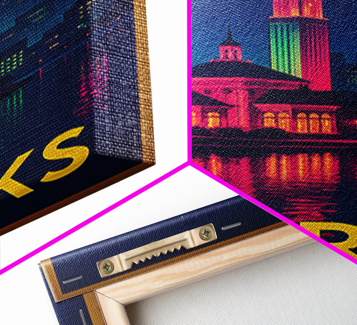 Sparks Nevada Travel Poster, Framed Canvas Print, Cyberpunk Style City Art, Sparks Poster Print, Travel Art Print, Mid Century Wall Art