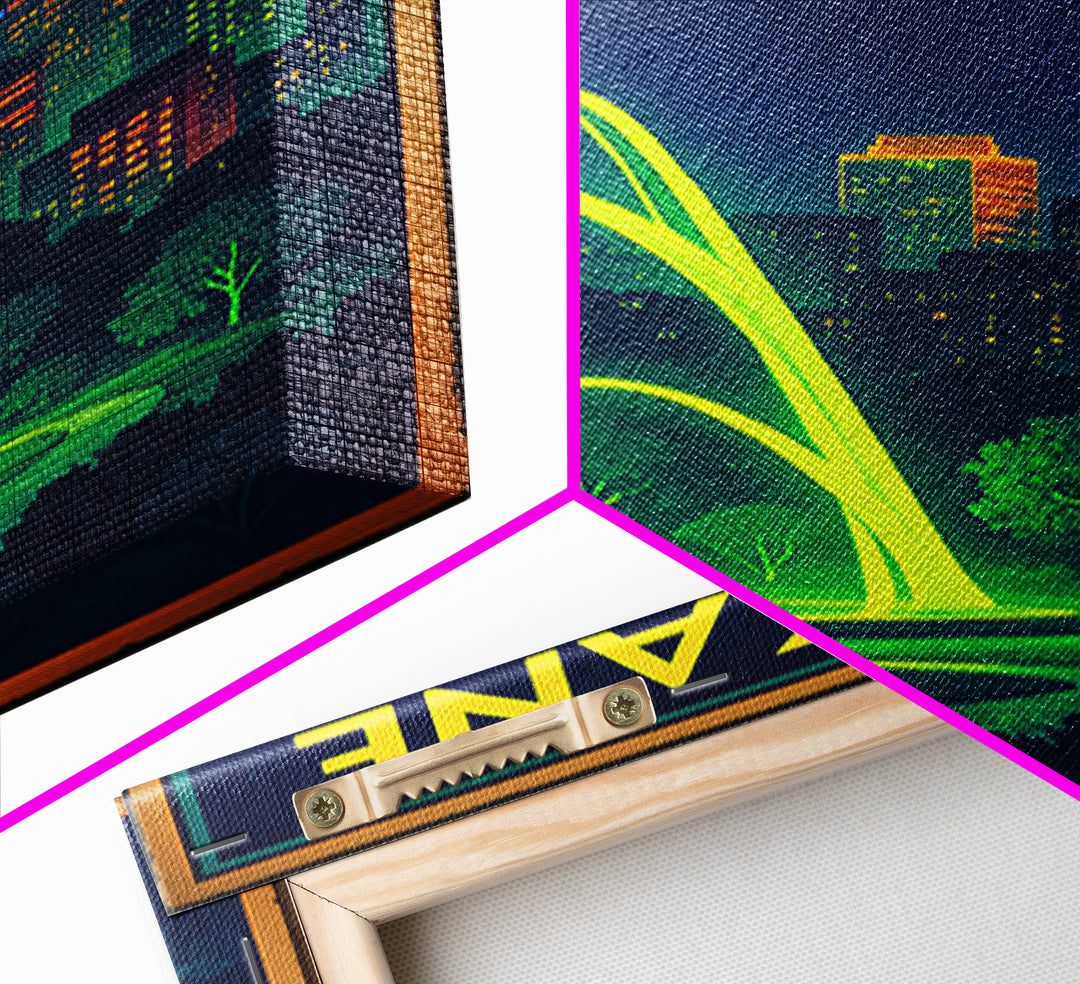 Spokane Valley Travel Poster, Framed Canvas Print, Cyberpunk Style City Art, Spokane Valley Wall Art, Vintage Travel Print, Retro Poster