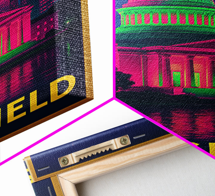 Springfield Travel Poster, Framed Canvas Print, Cyberpunk Style City Art, Springfield Travel Art, Fine Art Print, Mid Century Wall Art
