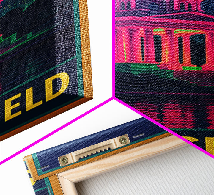 Springfield Travel Poster, Framed Canvas Print, Retro Neon Travel Art, Springfield Travel Art, Vintage Travel Print, Vintage Travel Art