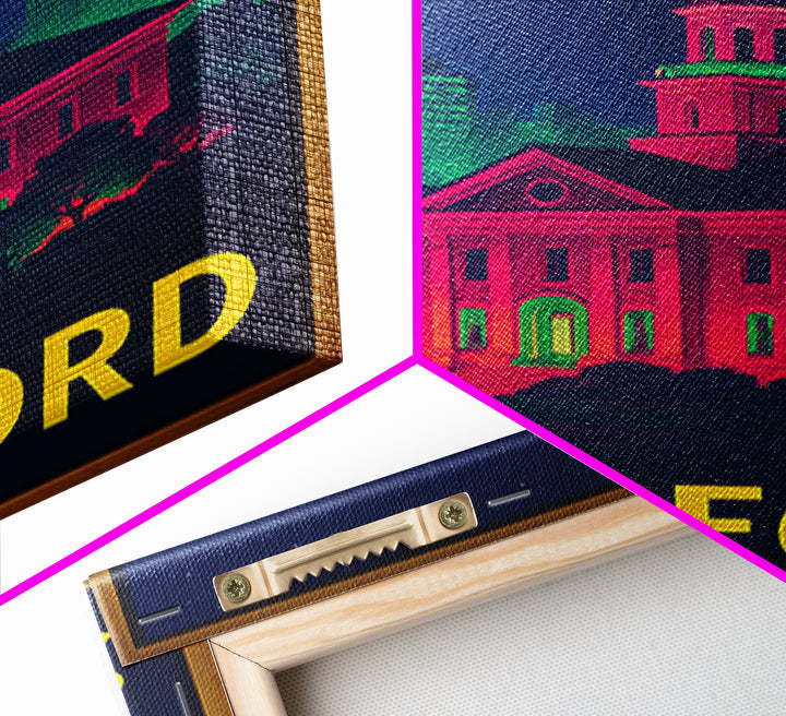 Stamford Connecticut Travel Poster, Canvas Print, Neon City Skyline Wall Art, Stamford Print, Travel Wall Art, Travel Print, Retro Poster