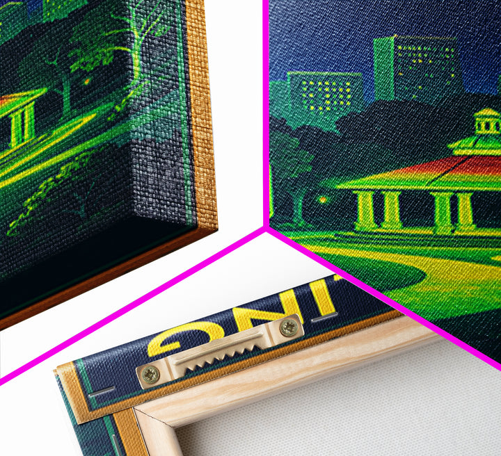 Sterling Heights Travel Poster, Framed Canvas Print, Neon City Skyline Wall Art, Sterling Heights Poster Print, City Illustration
