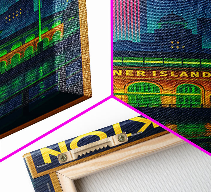 Stockton Travel Poster, Framed Canvas Print, Neon City Skyline Wall Art, Stockton Poster Print, Vintage City Art, Vintage Travel Art