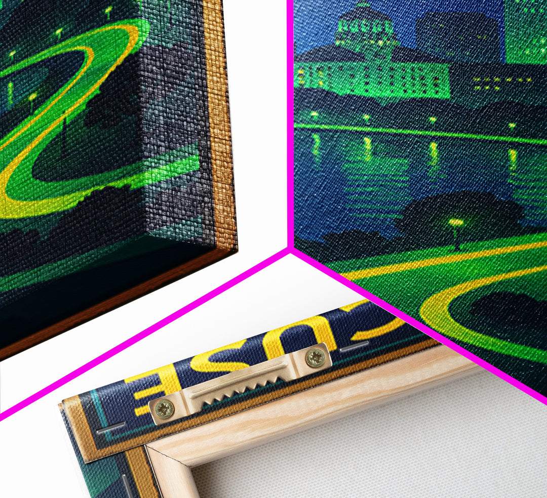 Syracuse Travel Poster, Framed Canvas Print, Neon City Skyline Wall Art, Syracuse Travel Art, Travel Art Print, Vintage Travel Print