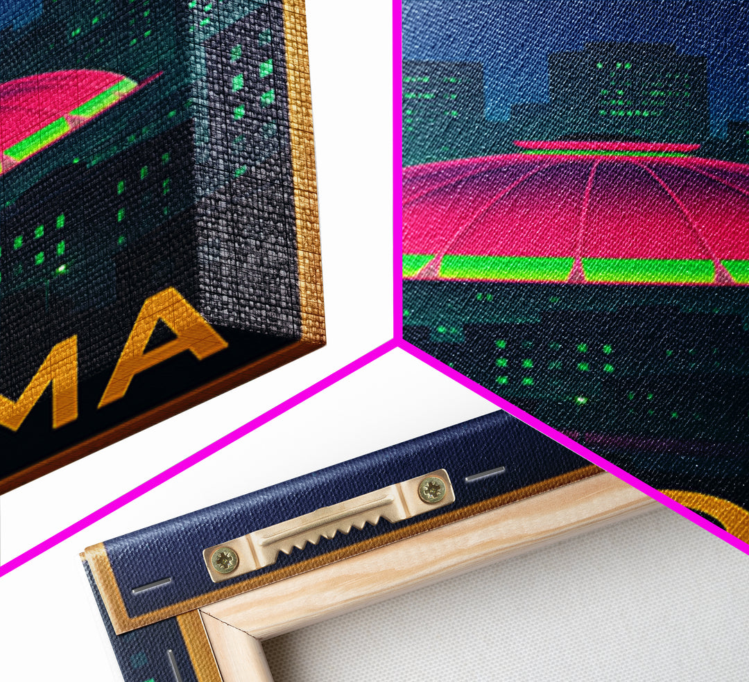 Tacoma Washington Travel Poster, Framed Canvas Print, Cyberpunk Style City Art, Tacoma Travel Art, Vintage City Poster, Mid Century Wall Art