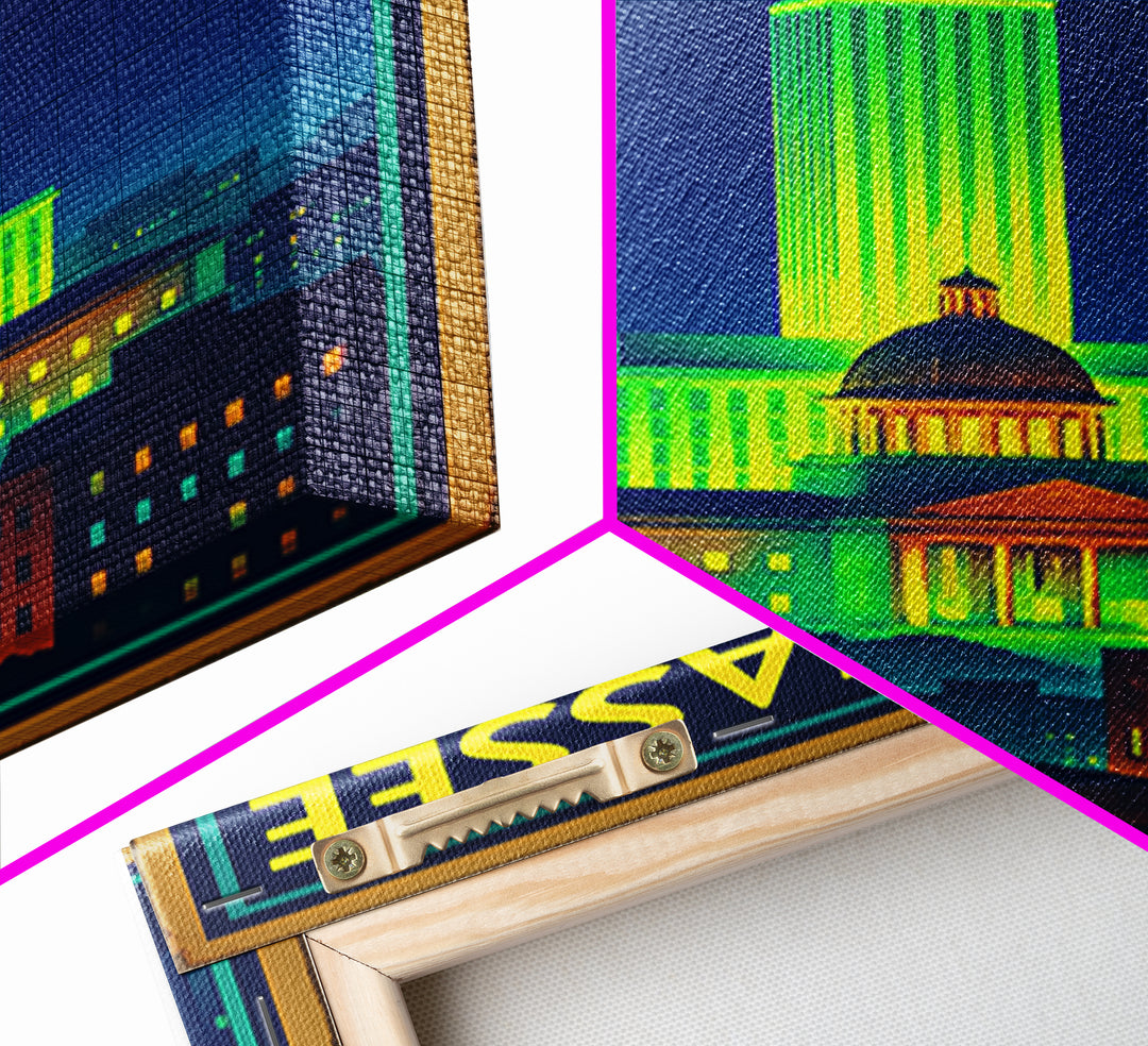 Talahassee Travel Poster, Framed Canvas Print, Neon Downtown Skyline Wall Art, Talahassee Art Print, Gift For Travelers, Vintage City Poster