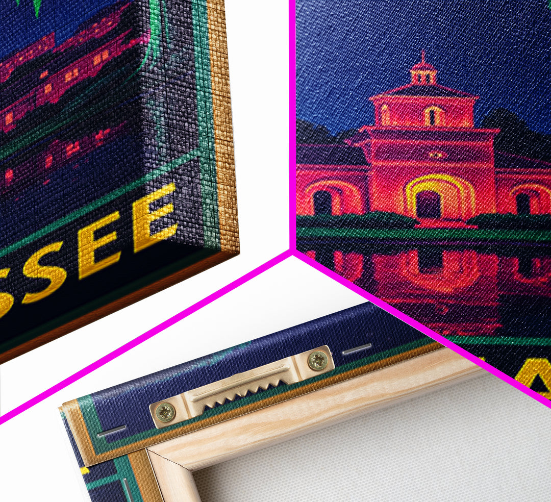 Tallahasse Travel Poster, Canvas Print, Retro Neon Travel Art, Tallahasse City Art, Fine Art Print, Watercolor Skyline, Travel Poster Art