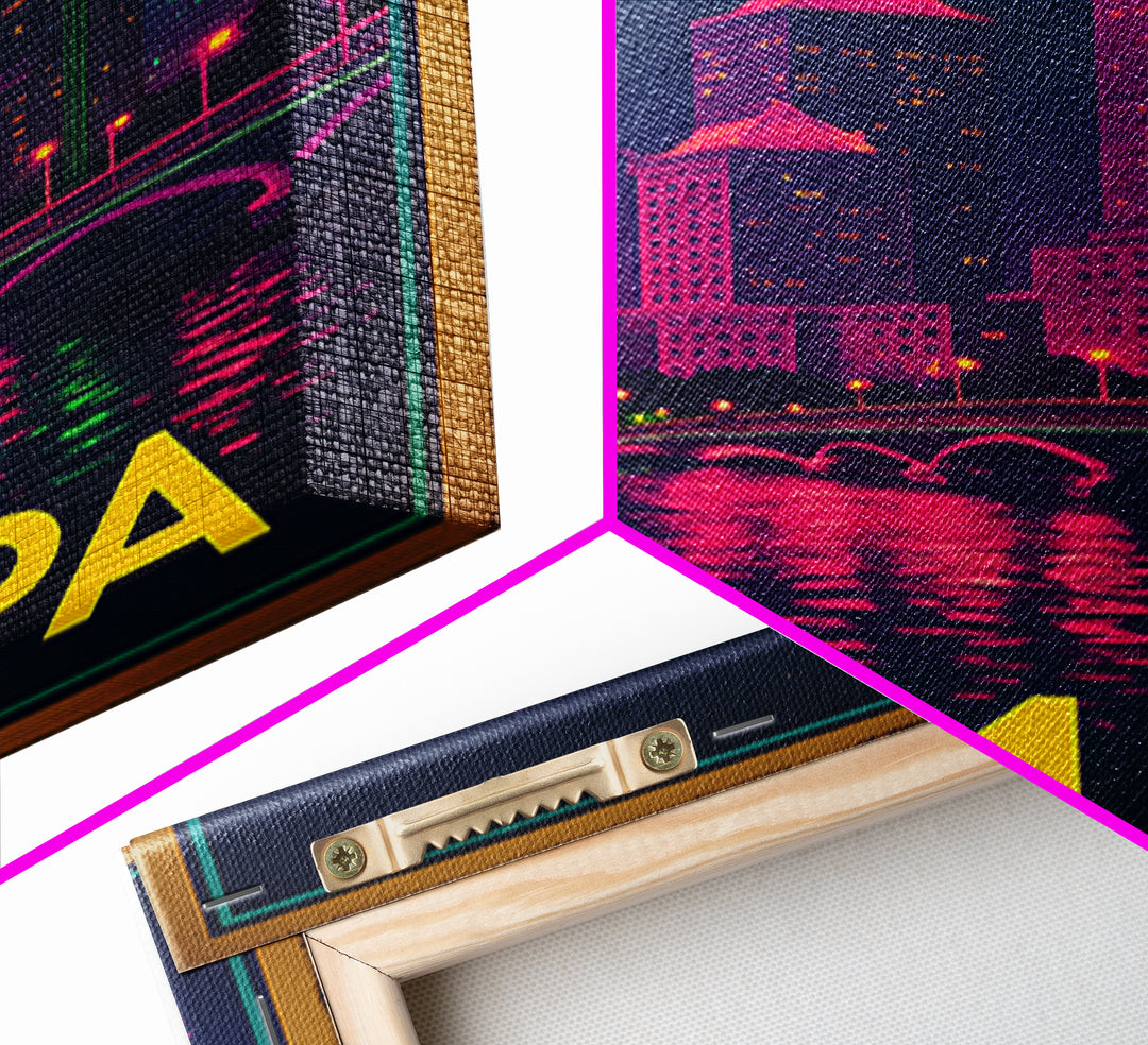 Tampa Florida Travel Poster, Canvas Print, Electric Night Poster Art, Tampa City Art, Wanderlust Decor, Travel Wall Art, Home Office Decor