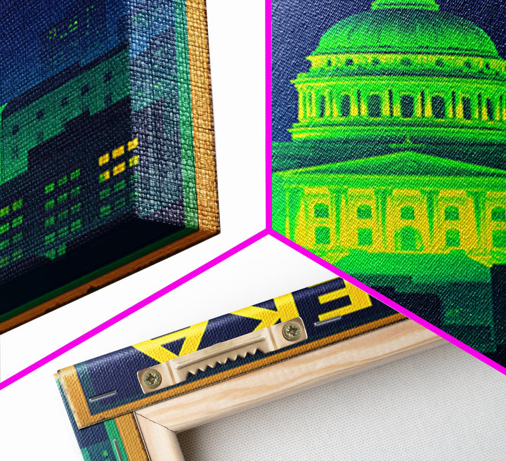 Topeka Travel Poster, Canvas Print, Retro Neon Travel Art, Topeka Travel Art, Travel Poster Set, Travel Wall Decor, City Travel Prints