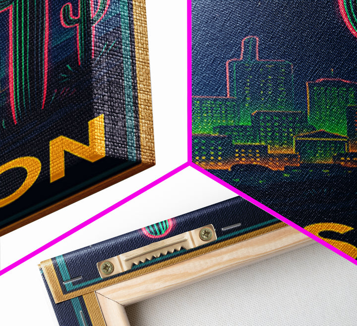 Tucson Arizona Travel Poster, Canvas Print, Retro Neon Travel Art, Tucson City Art, Travel Poster Set, Watercolor Skyline Art, Art Print