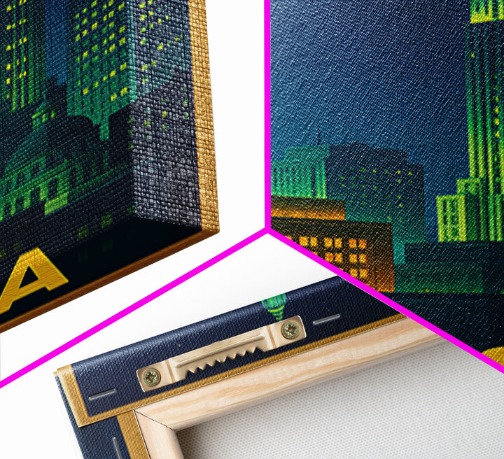 Tulsa Oklahoma Travel Poster, Canvas Print, Electric Night Poster Art, Tulsa Wall Art, City Travel Prints, Watercolor Cityscape, Poster Art