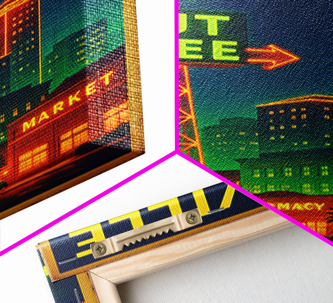 Vacaville Travel Poster, Framed Canvas Print, Electric Night Poster Art, Vacaville Travel Art, Travel Wall Art, Watercolor Skyline Art
