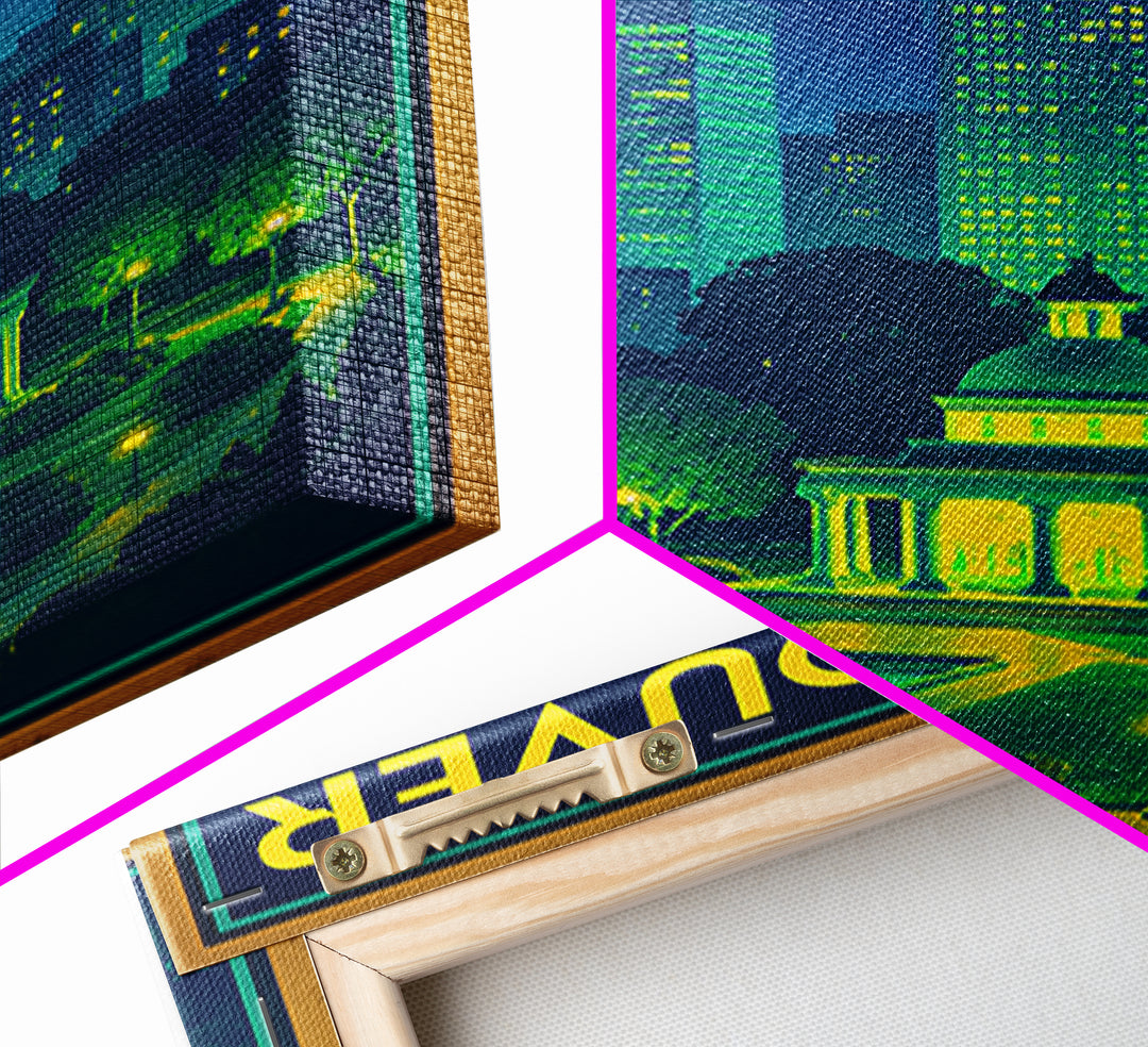 Vancouver Travel Poster, Framed Canvas Print, Retro Neon Travel Art, Vancouver Wall Art, Mid Century Wall Art, Retro Travel Print