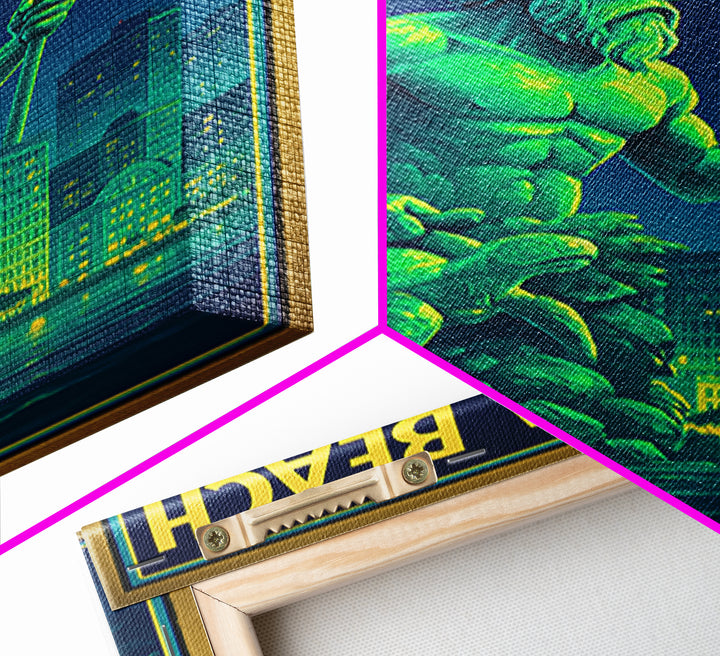 Virginia Beach Travel Poster, Canvas Print, Neon City Skyline Wall Art, Virginia Beach Wall Art, City Poster, Watercolor City Skyline