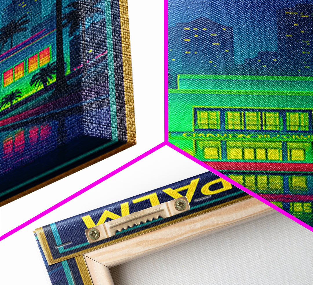 West Palm Beach Travel Poster, Framed Canvas Print, Neon City Skyline Wall Art, West Palm Beach Poster Print, Retro Travel Print, Wall Art