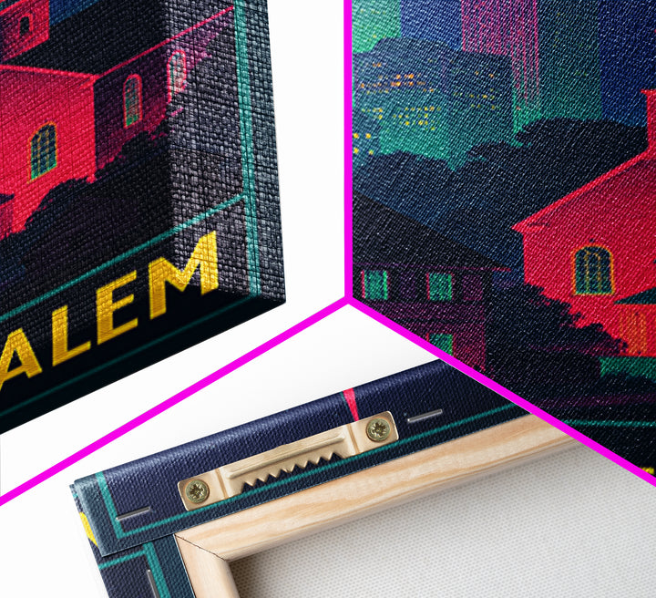 Winston Salem North Carolina Travel Poster, Canvas Print, Retro Neon Travel Art, Winston Salem Art Print, Watercolor Urban Skyline