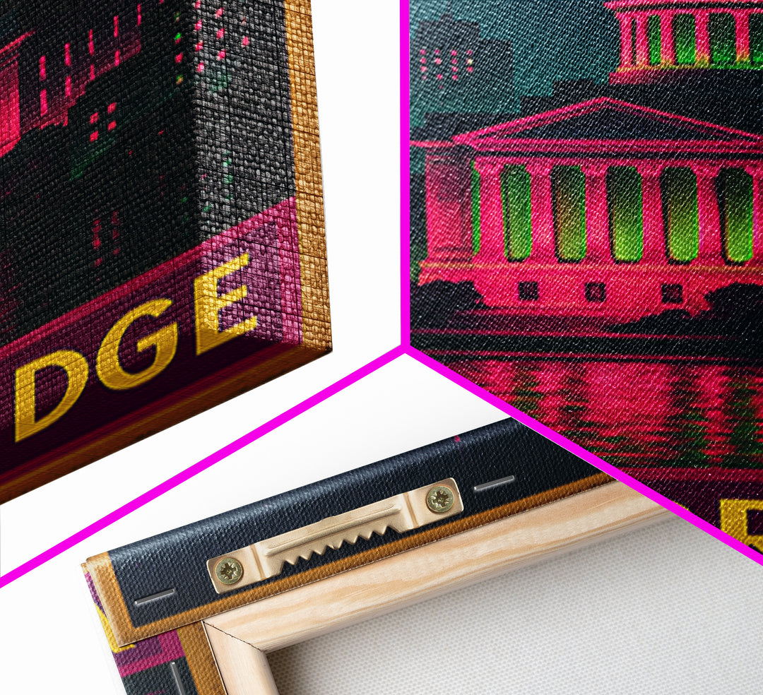 Woodbridge Travel Poster, Canvas Print, Retro Neon Travel Art, Woodbridge Art Print, Modern Wall Decor, Travel Poster Art, Travel Wall Art