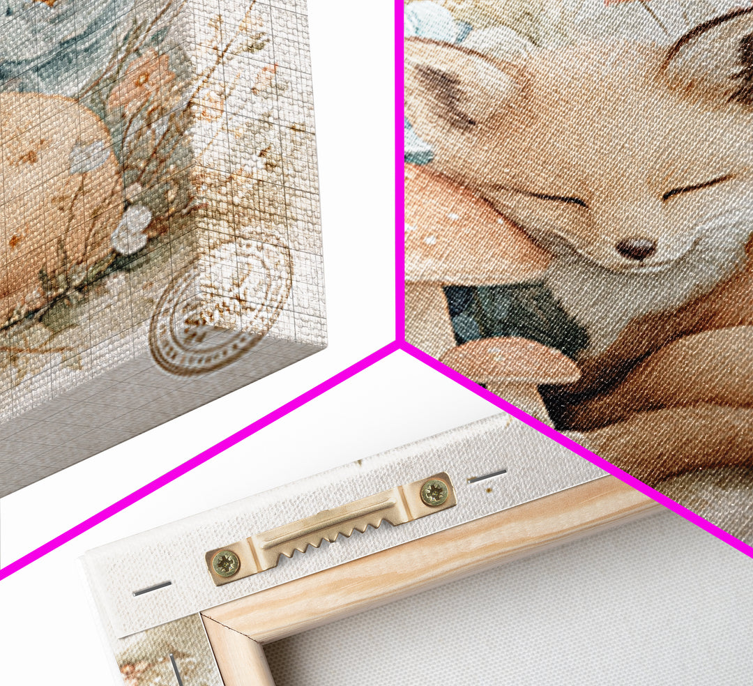 Woodland Fox Tucked Framed Canvas Print, Nursery Art, Whimsical Wall Art, Nursery Decor, Watercolor Art, Nursery, NUR-1x1-100