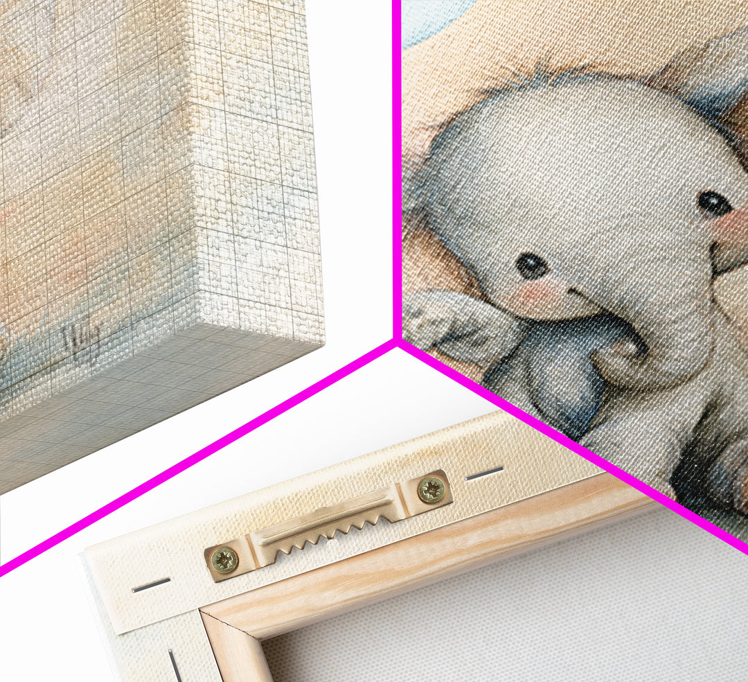 Sleepy Baby Elephant Holding a Tiny Balloon Canvas Print, Nursery Art, Neutral Decor, Nursery Decor, Fine Art, Nursery, NUR-1x1-25