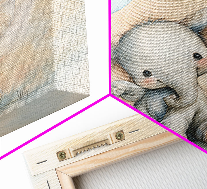 Sleepy Baby Elephant Holding a Tiny Balloon Canvas Print, Nursery Art, Neutral Decor, Nursery Decor, Fine Art, Nursery, NUR-1x1-25
